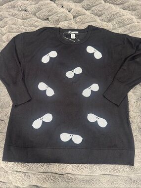 Karl Lagerfeld Black Crewneck Sweater with White Sunglasses Motif